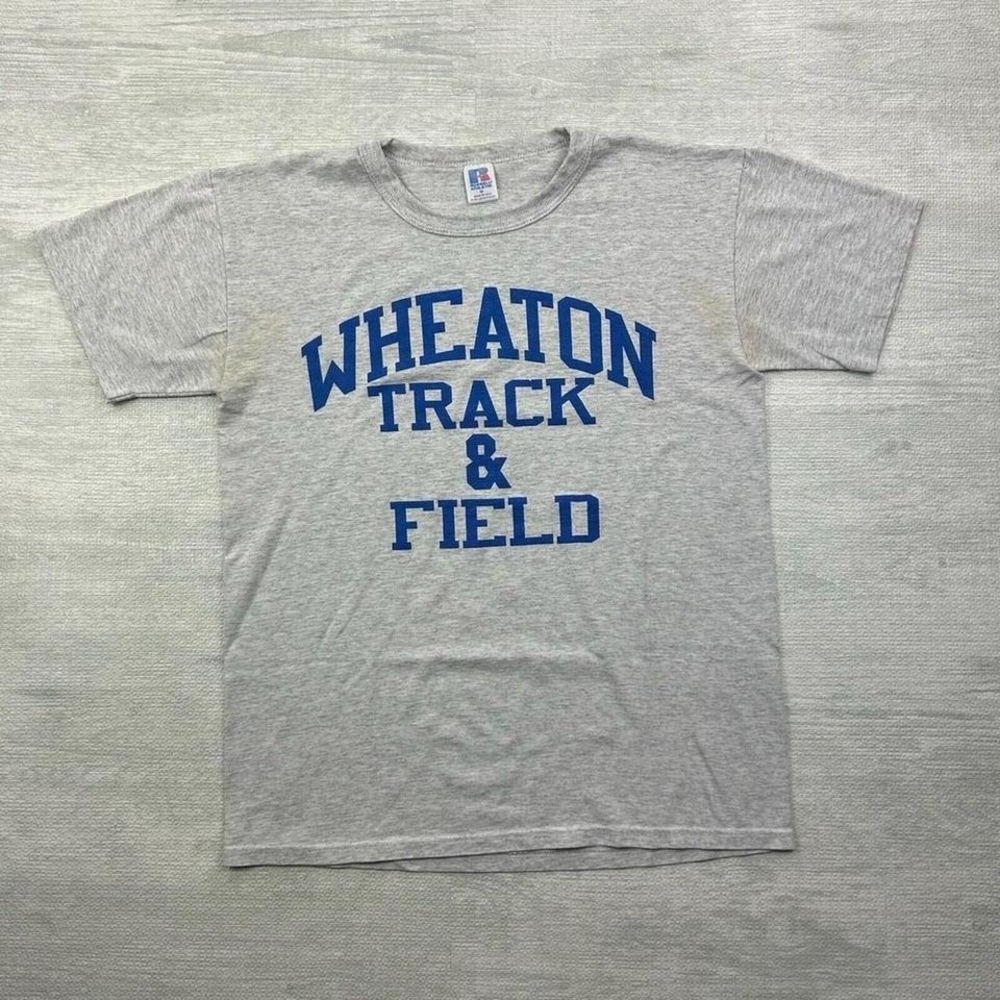 Vintage Wheaton College Thunder Shirt Mens M Gray Track Field Russell Athletic
